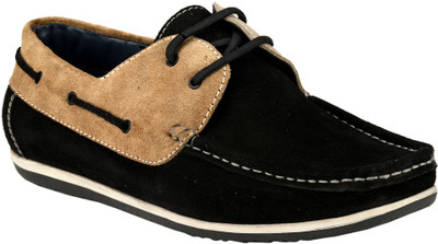 

GAI Black Leather Loafers For Men(Black, Beige