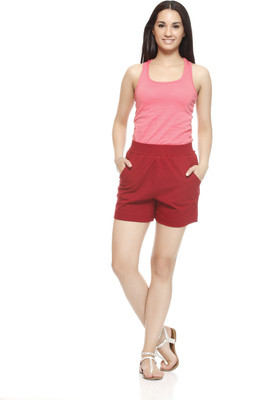 

Gritstones Solid Women's Maroon Basic Shorts