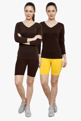 Softrose Solid Women Brown, Yellow Cycling Shorts