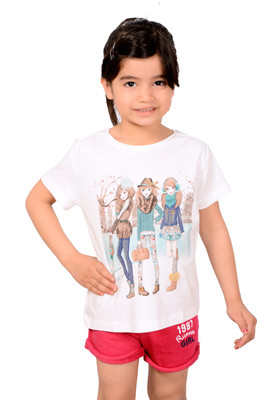 

Tiny Toon Printed Girls Round Neck White T-Shirt
