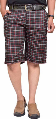 BRITISH TERMINAL Checkered Men Red Bermuda Shorts