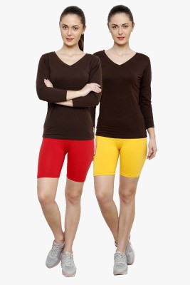 Softrose Solid Women Red, Yellow Cycling Shorts