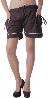 TEEMOODS Solid Women Brown Basic Shorts TEEMOODS Solid Women Brown Basic Shorts