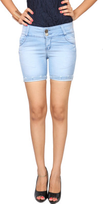 

Fungus Self Design Women's Denim Blue Hotpants, Ice blue