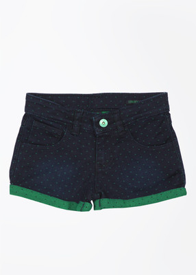 

United Colors of Benetton Short For Girls Casual Printed Cotton Linen Blend(Dark Blue, Pack of 1, 901
