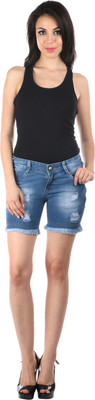 

Fungus Solid Women's Denim Blue Denim Shorts, Stone blue