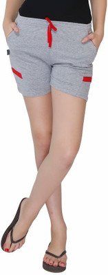 Red Ring Solid Women's Grey Night Shorts