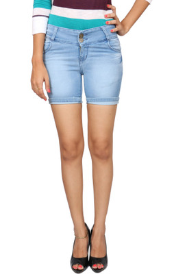 

Fungus Self Design Women's Denim Blue Hotpants, Light blue