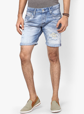 

Jack & Jones Solid Men's Blue Denim Shorts, Medium blue denim