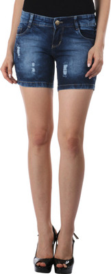 

Fungus Solid Women's Denim Blue Denim Shorts, Dx blue