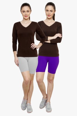 Softrose Solid Women Purple, Grey Cycling Shorts