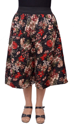 

V3ishop Floral Print Women's Black Culotte Shorts