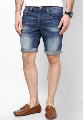 

Jack & Jones Solid Men' Blue Denim Shorts, Dark blue