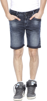 

Mufti Solid Men's Black Denim Shorts, Black stone