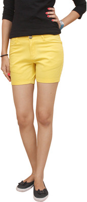 

Fungus Solid Women's Yellow Denim Shorts