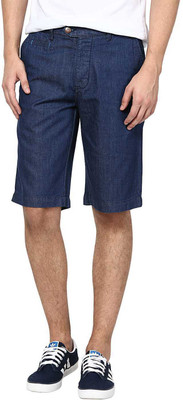 Zess Solid Men's Denim Dark Blue Basic Shorts