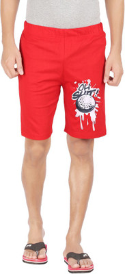 HOTFITS Graphic Print Men Red Basic Shorts