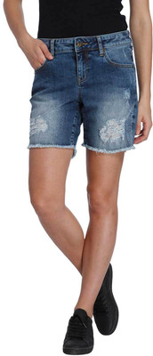 

Vero Moda Solid Women's Blue Denim Shorts, Medium blue denim