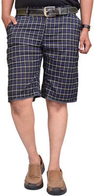 BRITISH TERMINAL Checkered Men Blue Bermuda Shorts