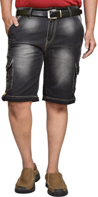 BRITISH TERMINAL Self Design Men Black Denim Shorts
