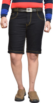 AmERiCAn nOTi Self Design Men Denim Black Denim Shorts