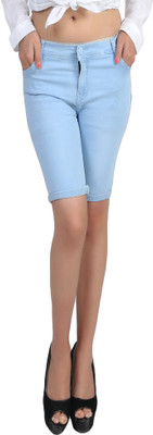 Ico Blue Star Solid Women Light Blue Denim Shorts