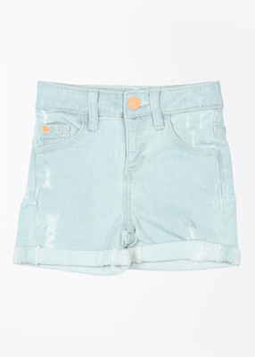 

United Colors of Benetton Short For Girls Solid Cotton Polyester Blend(Light Blue, Ice blue
