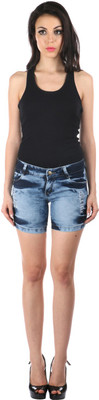 

Fungus Solid Women's Denim Blue Denim Shorts, Dx blue