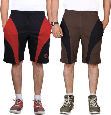 Vego Solid Men Red, Black Sports Shorts