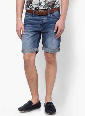 Jack & Jones Solid Men's Blue Denim Shorts