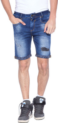 

Mufti Solid Men's Dark Blue Denim Shorts, Blue dark