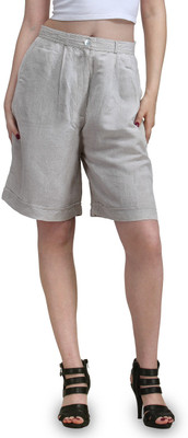 

Eves Pret A Porter Solid Women's Linen Grey Basic Shorts