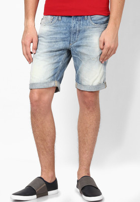 

Jack & Jones Solid Men's Blue Denim Shorts, Light blue denim