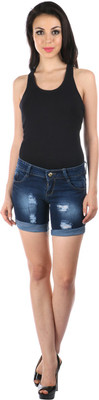 

Fungus Solid Women's Denim Blue Denim Shorts, Dx blue