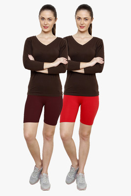 Softrose Solid Women Red, Maroon Cycling Shorts