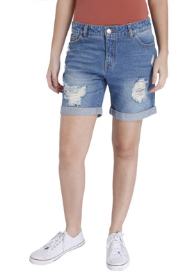 

Only Solid Women's Blue Denim Shorts, Medium blue denim