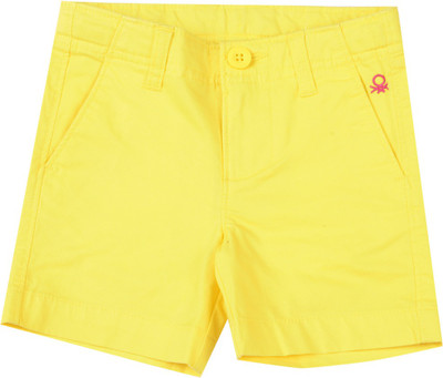 

United Colors of Benetton Short For Girls Casual Solid Cotton Linen Blend(Yellow, Pack of 1, 1ad