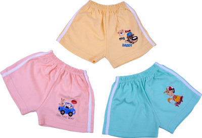 

Cucumber Short For Girls Printed Cotton Linen Blend, Cotton Nylon Blend, Cotton Linen Blend(Orange, Pack of 3, Orange - pink - blue