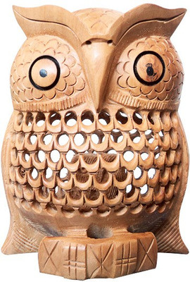 

Rangelo Rajasthan Handicraft wooden Jali work Owl Decorative Showpiece - 11 cm(Wooden, Yellow)