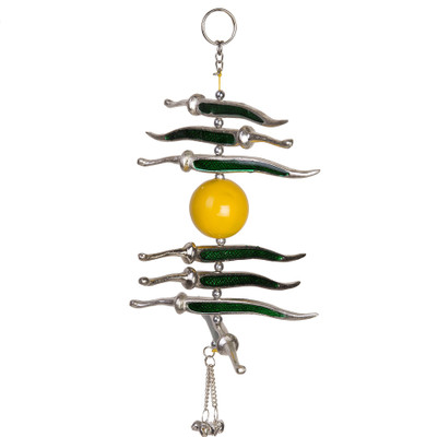 

Narbman Desert lifestyle Nimbu Mirchi Door Guard Negativity Removal Yantra Decorative Showpiece - 24 cm(Aluminium, Green, Yellow)