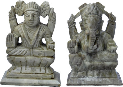 

Laxita Stone Laxmi Ganesh Statue for Home & Office Decorative Showpiece - 9.5 cm(Stoneware, Light Green)