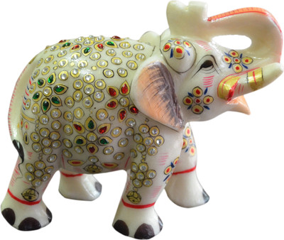 

Artist Haat Marble Elephant Sculpture Design 1 with carving and painting. Decorative Showpiece - 15 cm(Stoneware, Multicolor)