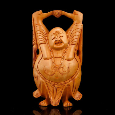 

Collectible India Happy Laughing Buddha Statue - Handcarved Fengshui Decor Decorative Showpiece - 20 cm(Wooden, Multicolor)