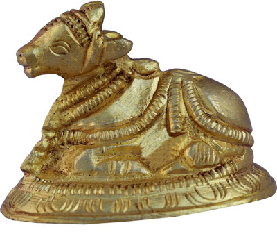 aakrati Nandi(Bull) Statue for Worship Decorative Showpiece - 4 cm(Polyresin, Gold)