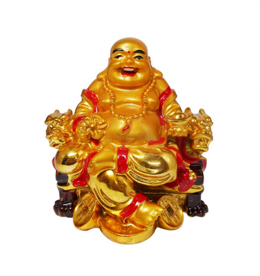 

Vastu Art Vastu, Feng Shui, Laughing Buddha Sitting On Chair For Happiness, Wealth & Goodluck Decorative Showpiece - 7 cm(Polyresin, Gold)