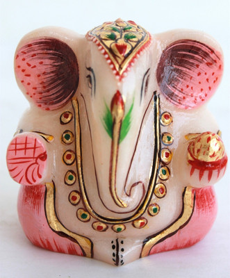 

Craft International Marble Ganesha Gold Painted for Home - 3 Inch Pink Decorative Showpiece - 8.5 cm(Stoneware, White)