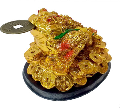 

Starstell Fengshui Tri Leg Frog or Money Toad Decorative Showpiece - 9 cm(Polyresin, Gold)