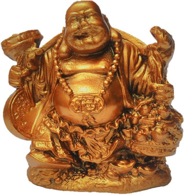 

JaipurCrafts Feng Shui Laughing Buddha Decorative Showpiece - 12 cm(Polyresin, Gold)