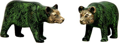 Aesthetic Decors Bear Standing Pair Antique Decorative Showpiece - 5.1 cm(Brass, Black, Green)