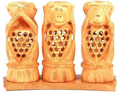 

ByCue Wooden Gandhi Monkey Decorative Showpiece - 3 cm(Wooden, Brown)